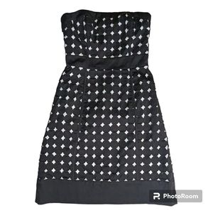 White House Black Market Dress Womens Sz 00 Black White Diamond Print Strapless